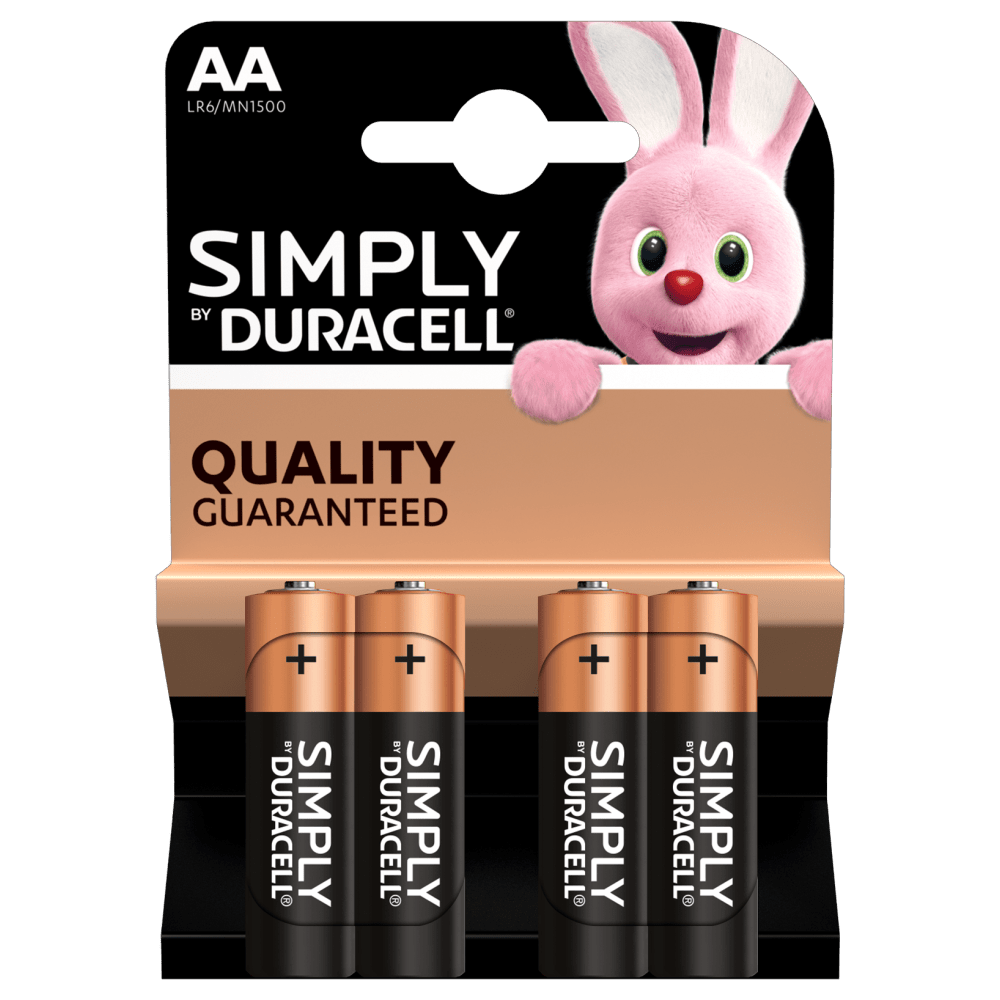Duracell alkaliske simpelthen AA-batterier i 4 stk pakning