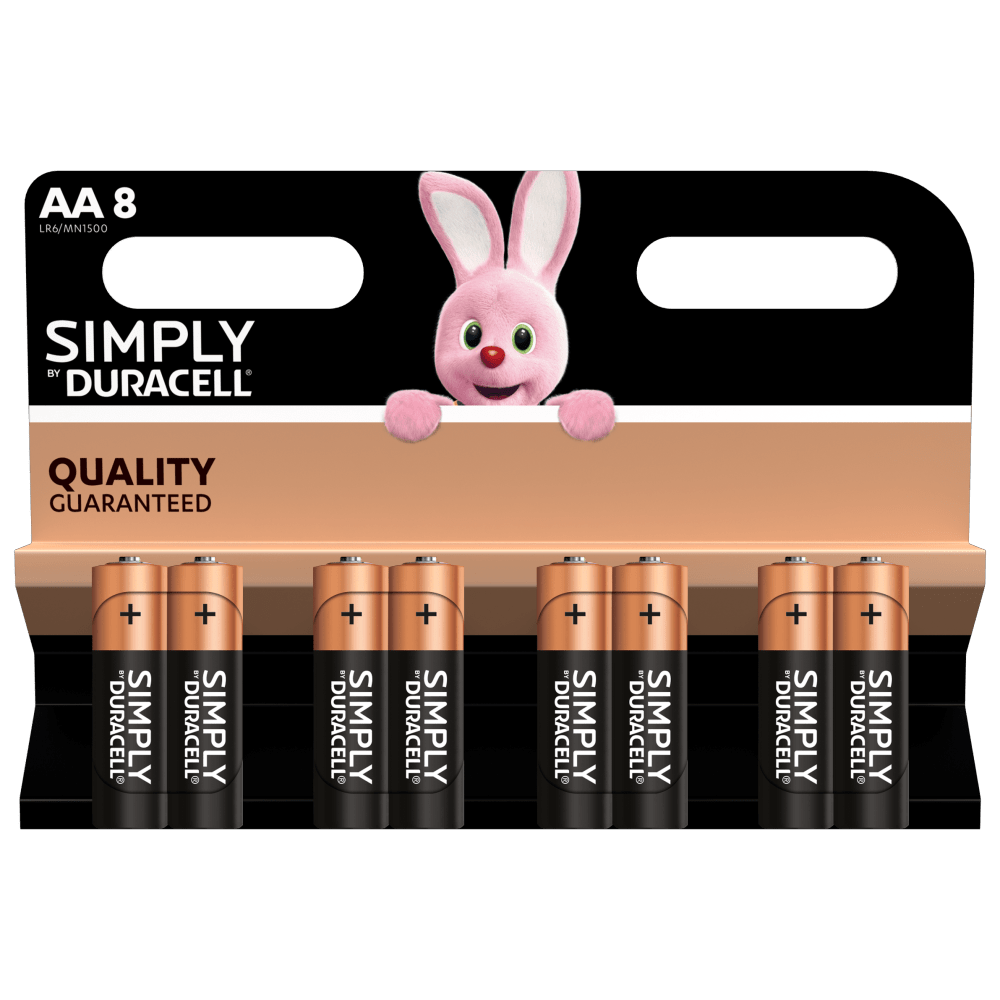 Duracell alkaliske simpelthen AA-batterier i 8 stk pakning