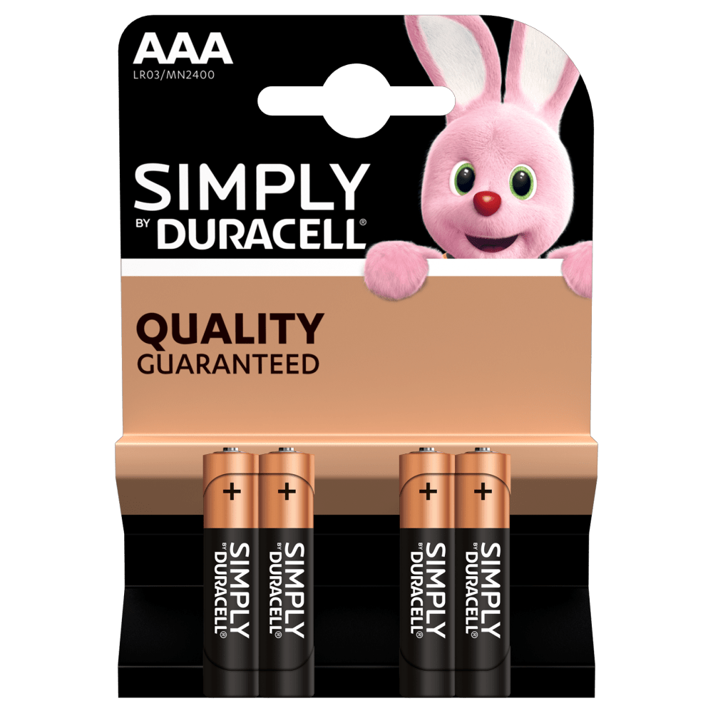 Duracell alkaliske simpelthen AAA-batterier med 4 stykker i en pakke