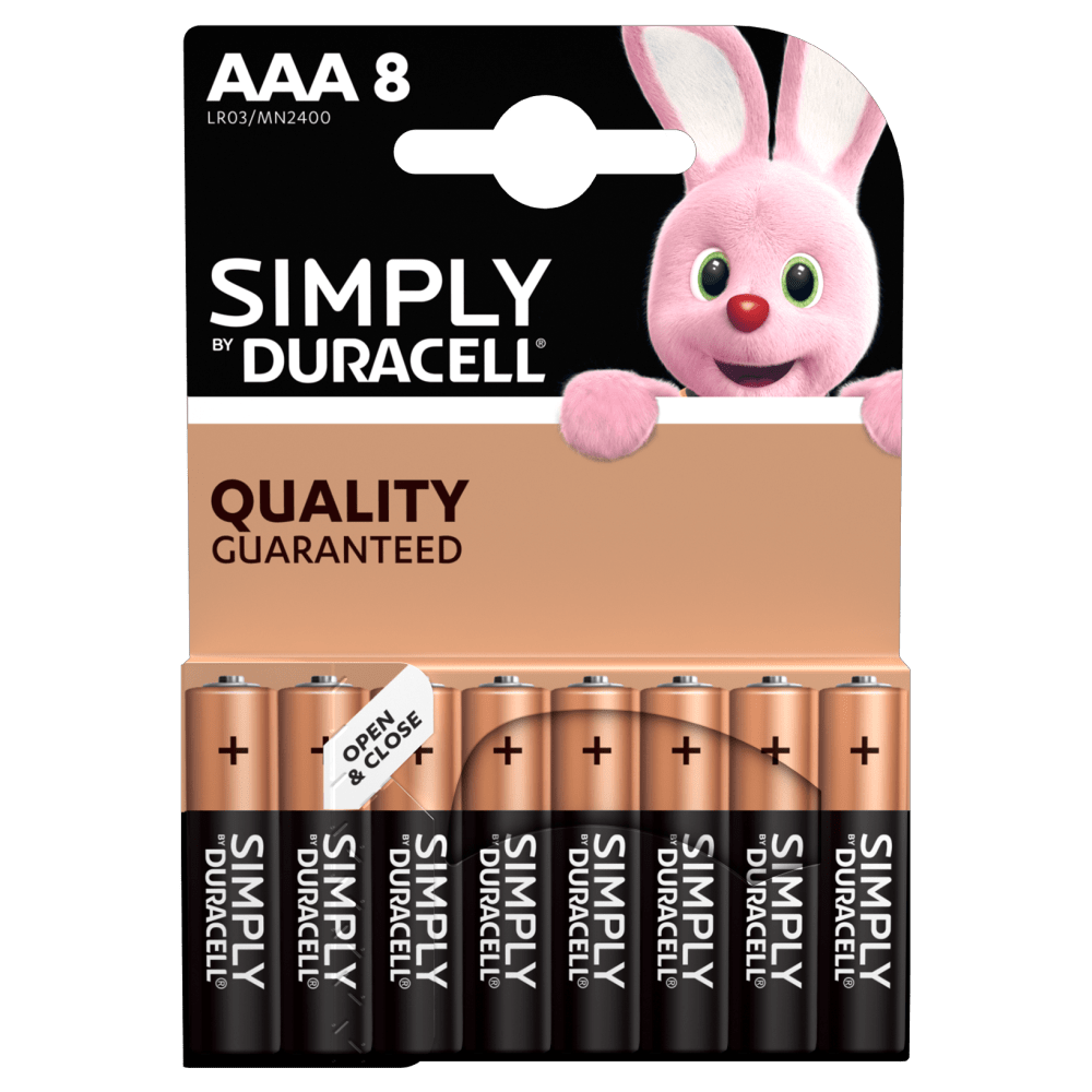 Duracell alkaliske simpelthen AAA-batterier med 8 stykker i en pakke
