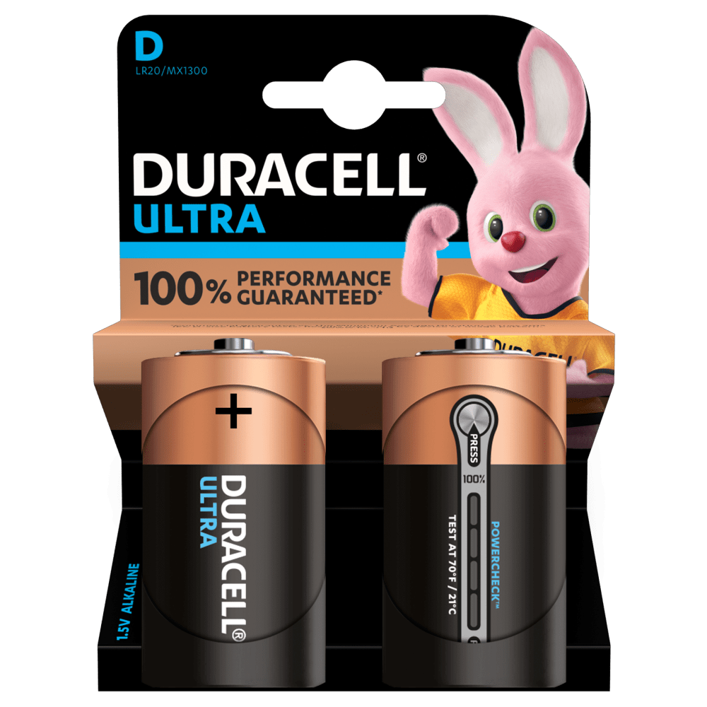 Duracell D-størrelse Alkaline Ultra-batterier i en 2-delt pakning