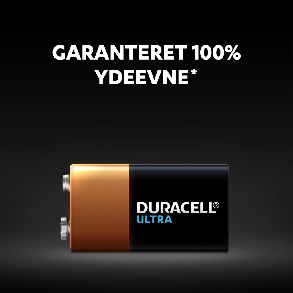 Duracell Ultra Alkaline 9V-batteri har 100% garanteret ydelse