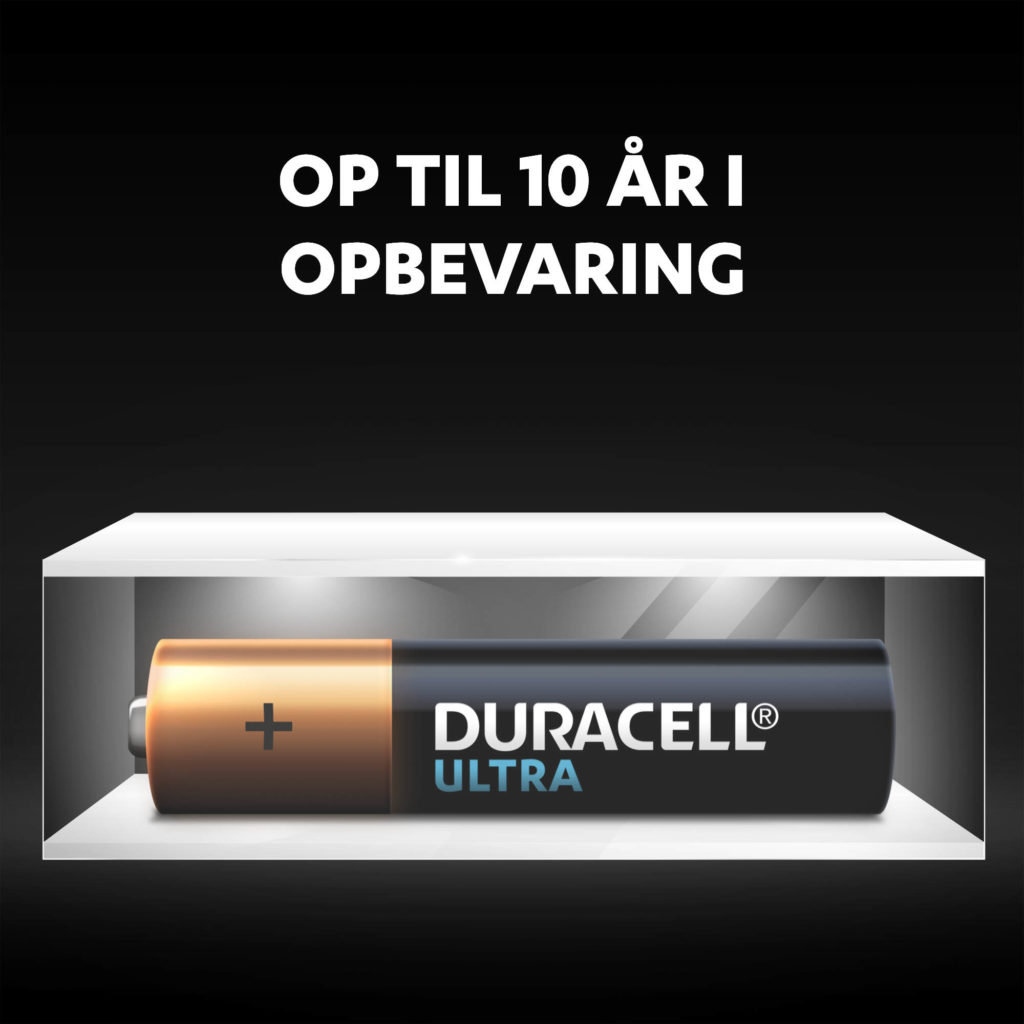Duracell-batterier i AAA-størrelse forbliver friske og drevne i op til 10 år i omgivelsesopbevaring