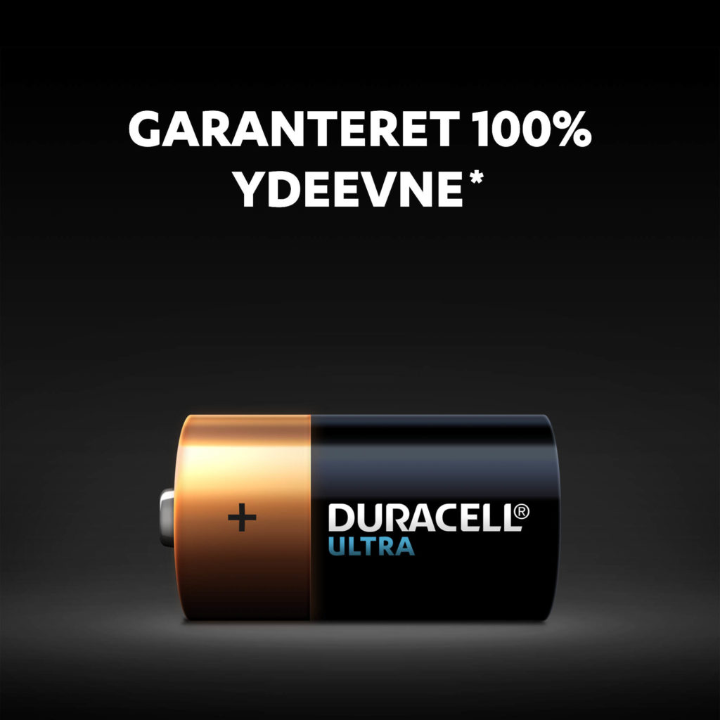 Duracell alkaliske ultrabatterier har garanteret 100% ydelse