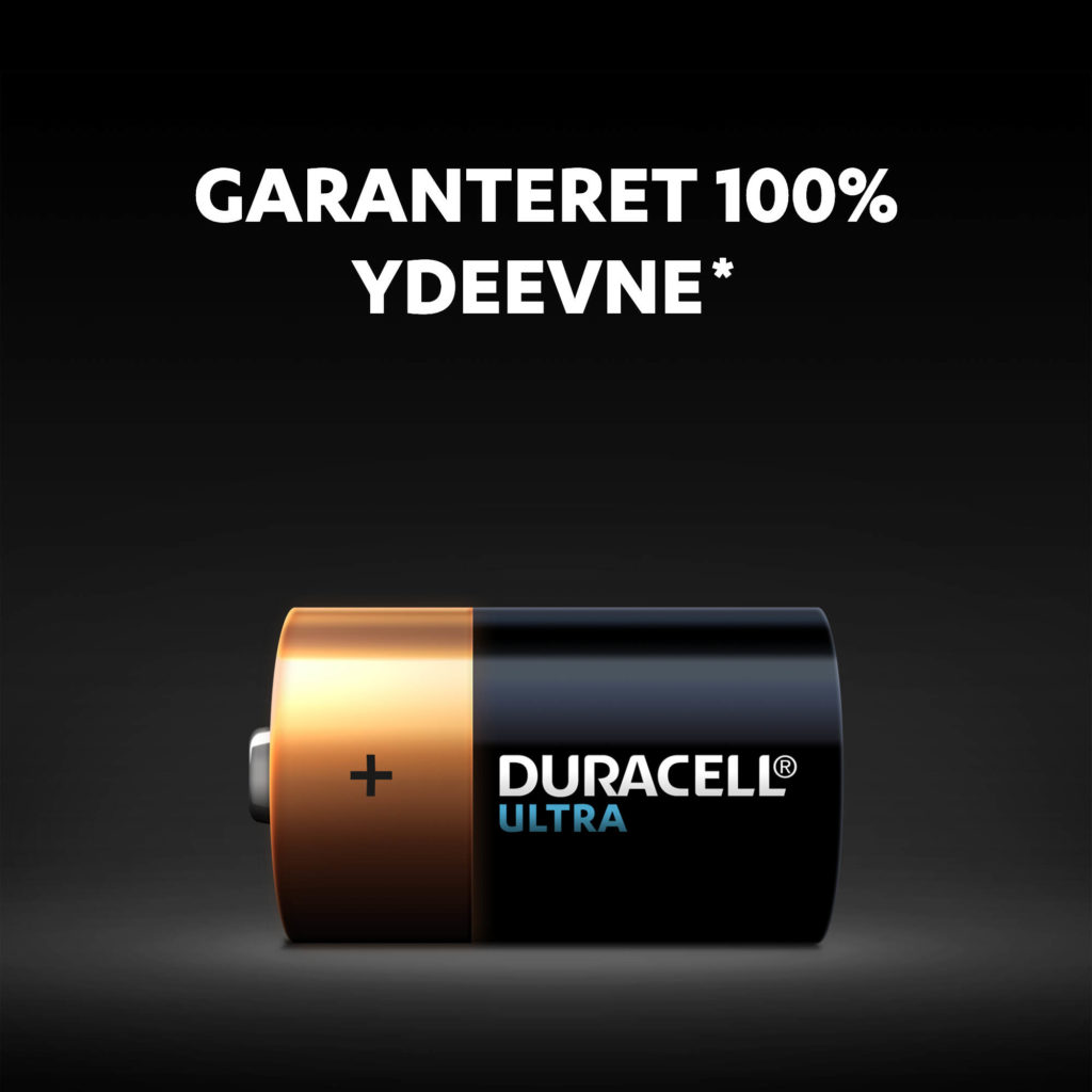 Duracell alkaliske Ultra D-batterier har garanteret 100% ydelse