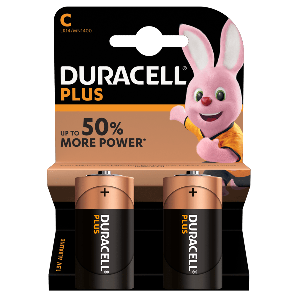 Duracell Alkaline Plus C-batterier i 2 stk pakning