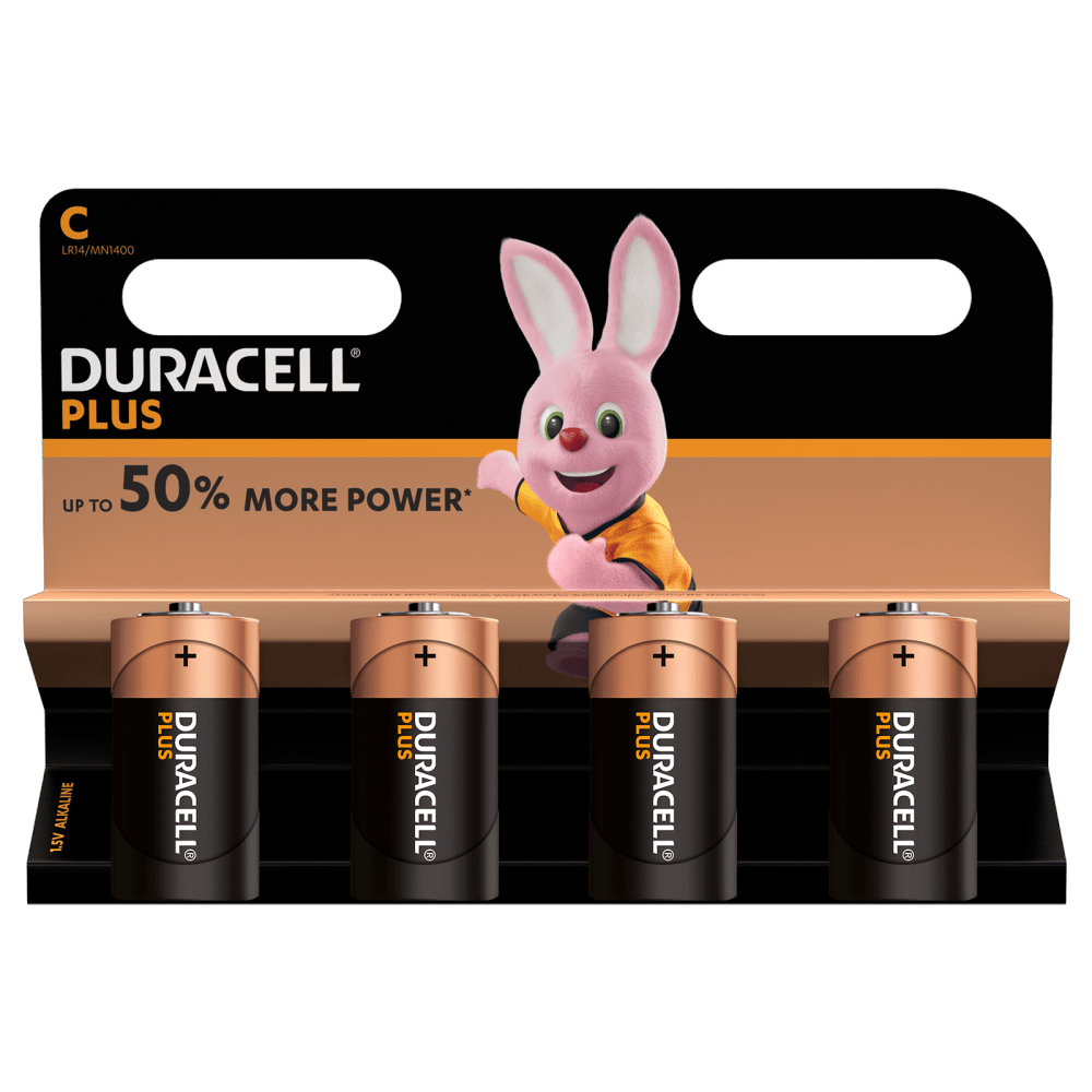 Duracell Alkaline Plus C-batterier i 4 stk pakning