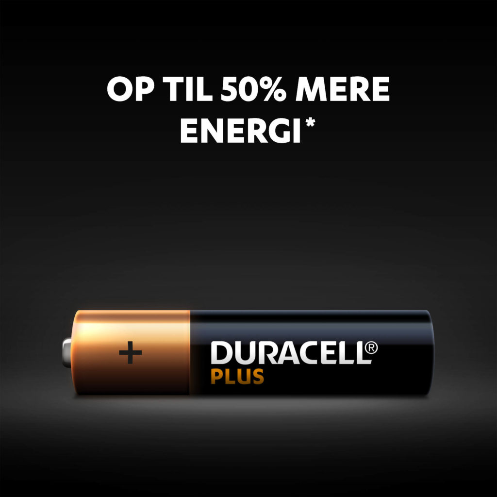 Duracell Plus AAA-batterier har op til 50% mere strømillustration