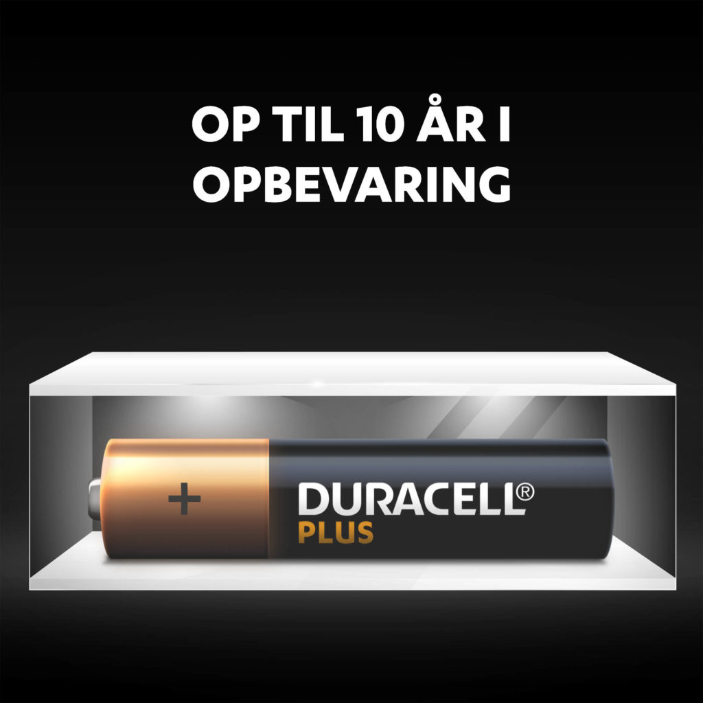Ubrugte Duracell Alkaline Plus AAA-batterier, der er friske og drevet i op til 10 år i omgivelsesopbevaring
