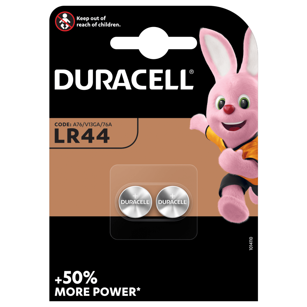 Duracell Specialistisk LR44 størrelse alkalisk knapbatteri 1,5V 2-delt pakke